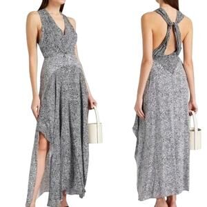 Maje Renalle Asymmetric Halter Maxi Dress XS Black White Ethereal Fairy Glam Lux